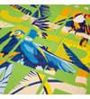 Thumbnail Close-up of the colourful tropical graphic on the lime T-shirt.